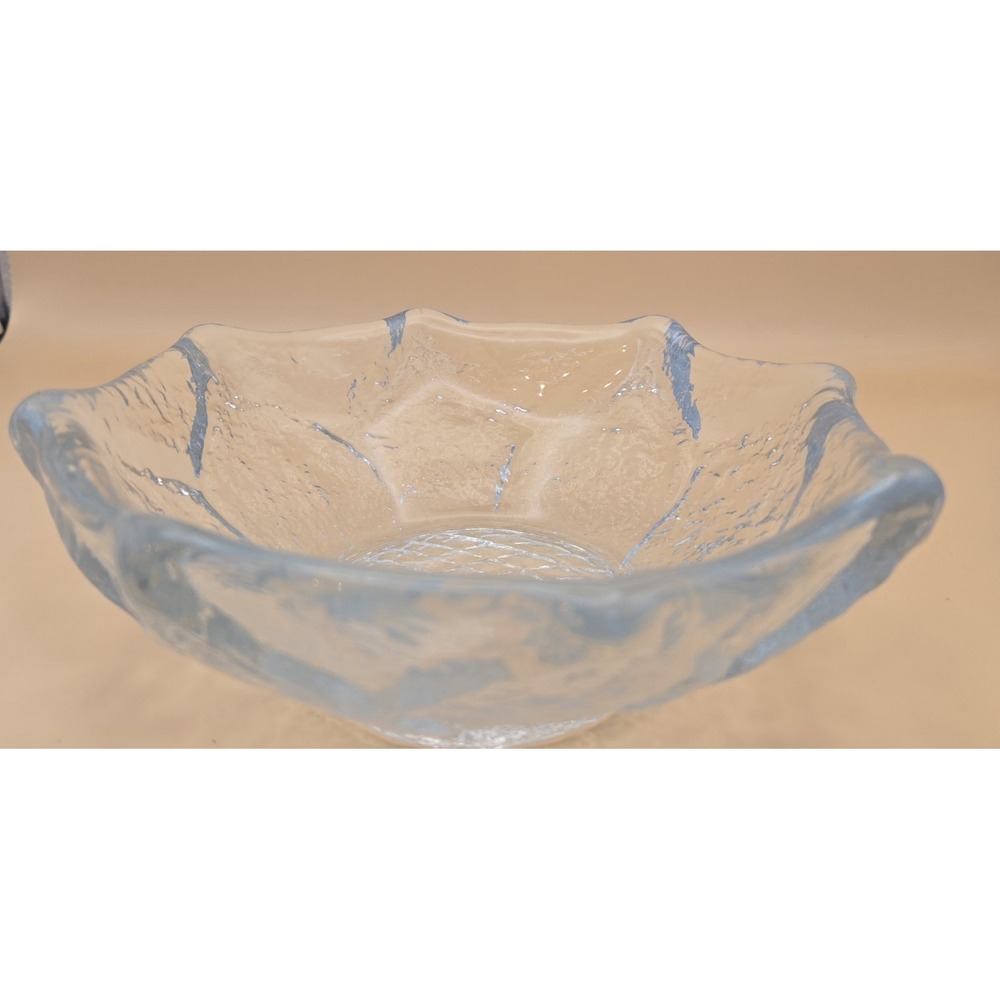 Crystal Clear Bowl Blenko Sunflower Design Aqua Vintage - Picture 14 of 16